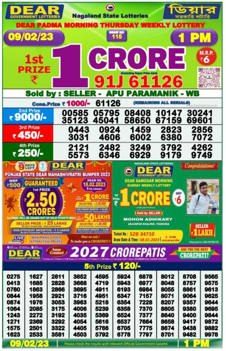 Dear Lottery Sambad Result Today 8.2.2023: দেখে নিন ৮ ফেব্রুয়ারির 1pm, 6pm ও 8 pm এর রেজাল্ট
