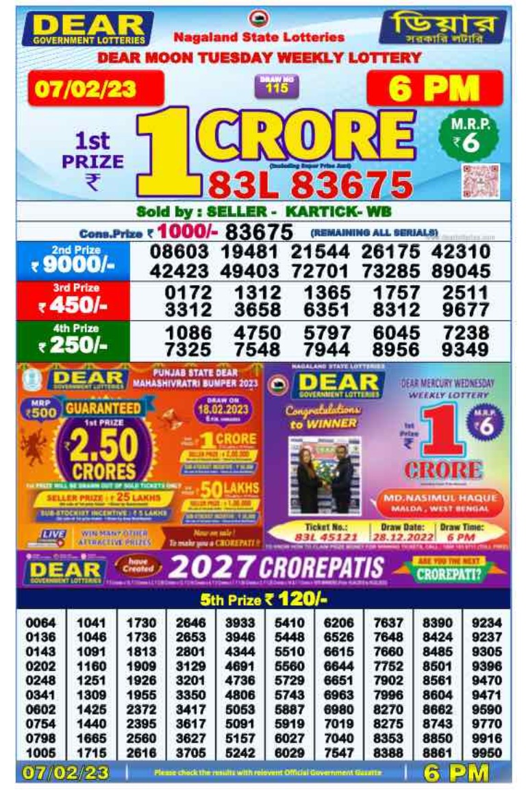 Dear Lottery Sambad Result Today 7.2.2023: দেখে নিন ৭ ফেব্রুয়ারির 1pm, 6pm ও 8 pm এর রেজাল্ট