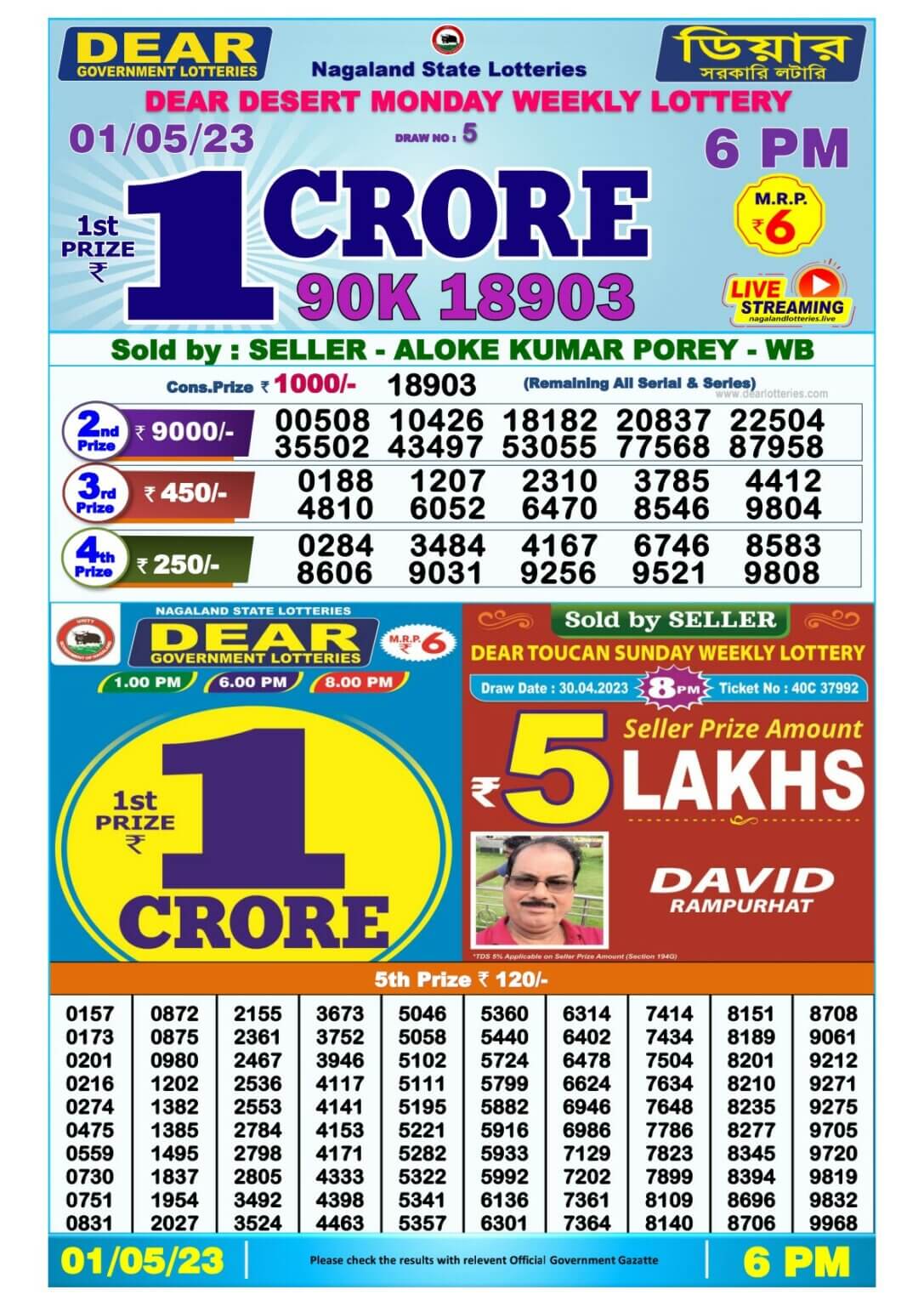Dear Lottery Sambad Result Today 1.5.2023: দেখে নিন ১ মে'র 1pm, 6pm ও 8 pm এর রেজাল্ট