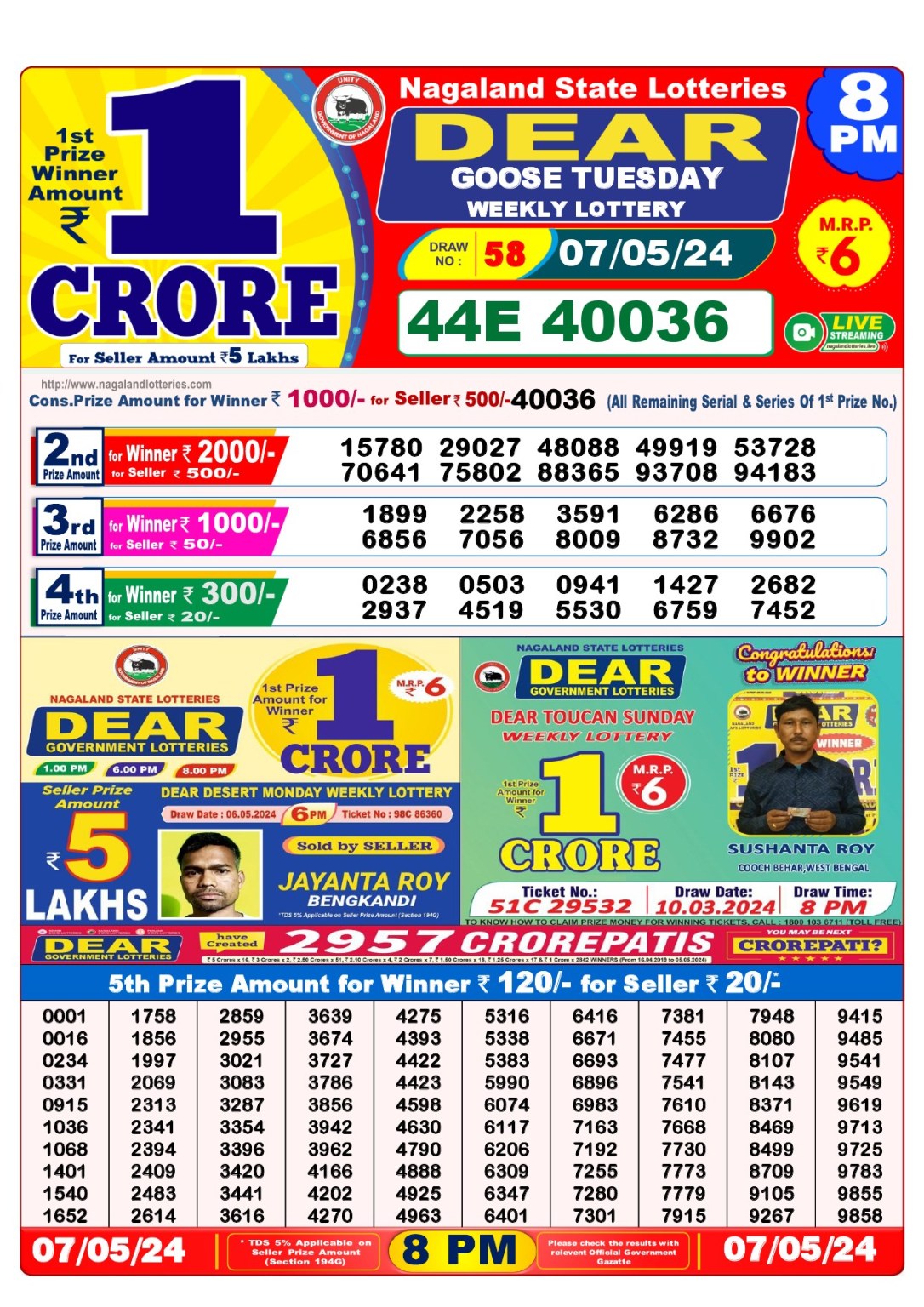 Dear Lottery Sambad Result Today 7.5.2024: দেখে নিন ৭ মের 1pm, 6pm ও 8 pm এর রেজাল্ট