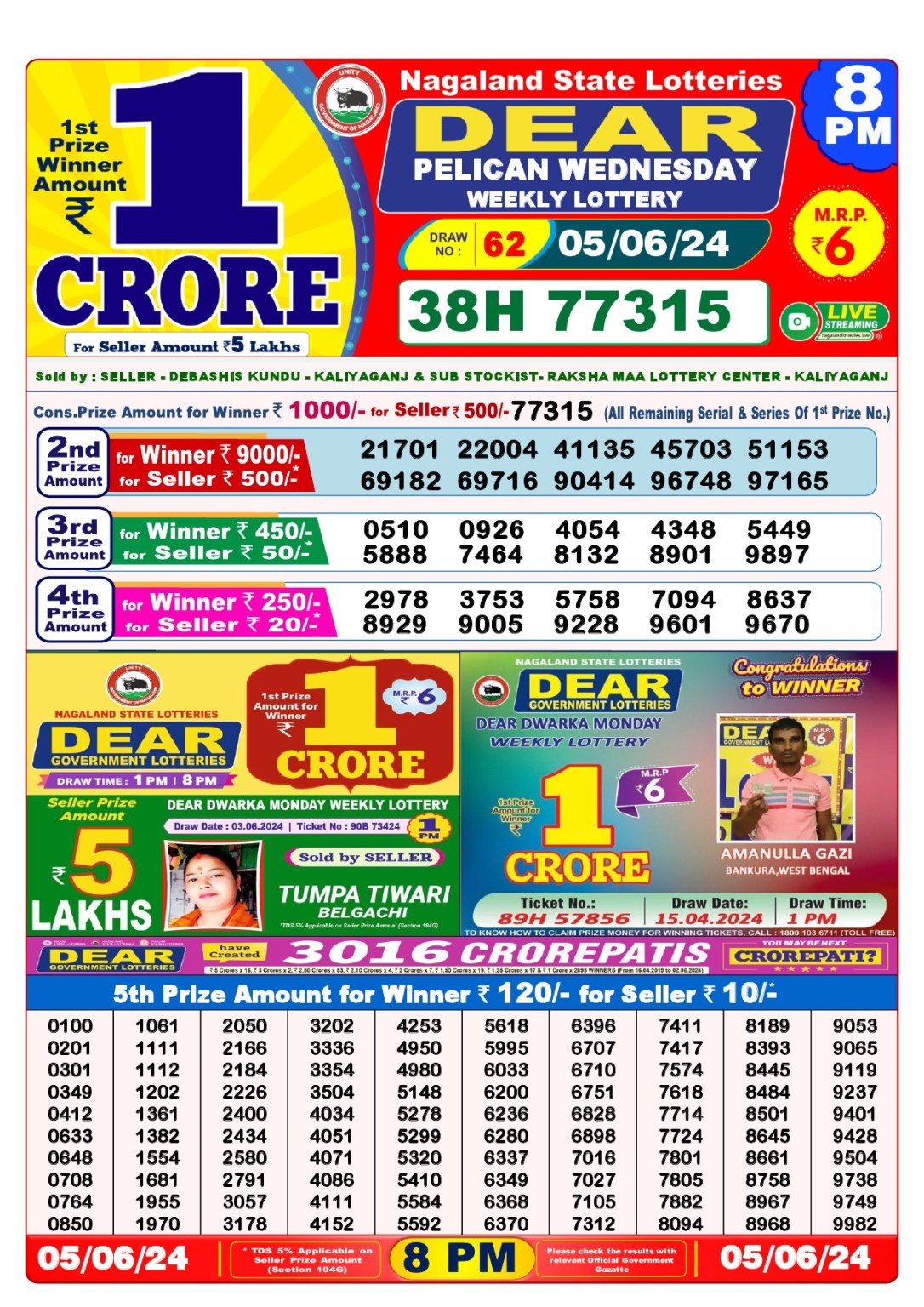 Dear Lottery Sambad Result Today 5.6.2024: দেখে নিন ৫ জুনের 1pm, 6pm ও 8 pm এর রেজাল্ট